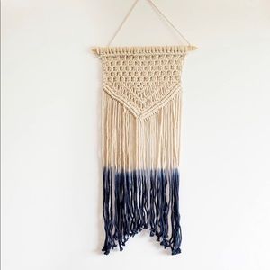 Winter moon bohemian macramé wall hanging, blue and natural, wall decor